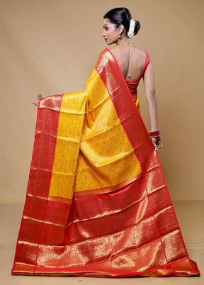 Yellow Kanjivaram Silk Saree With Blouse Piece