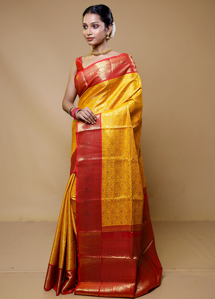 Yellow Kanjivaram Silk Saree With Blouse Piece