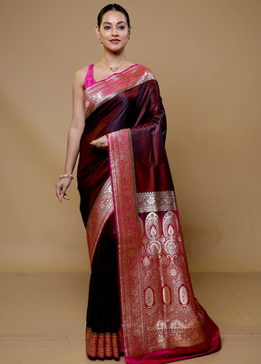 Maroon Banarasi Silk Saree With Blouse Piece