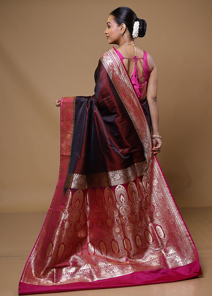 Maroon Banarasi Silk Saree With Blouse Piece