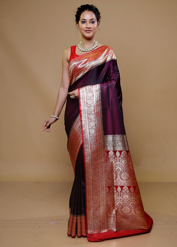 Maroon Banarasi Silk Saree With Blouse Piece