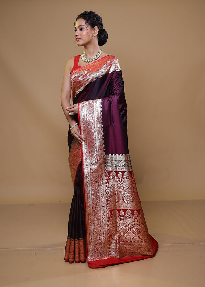 Maroon Banarasi Silk Saree With Blouse Piece