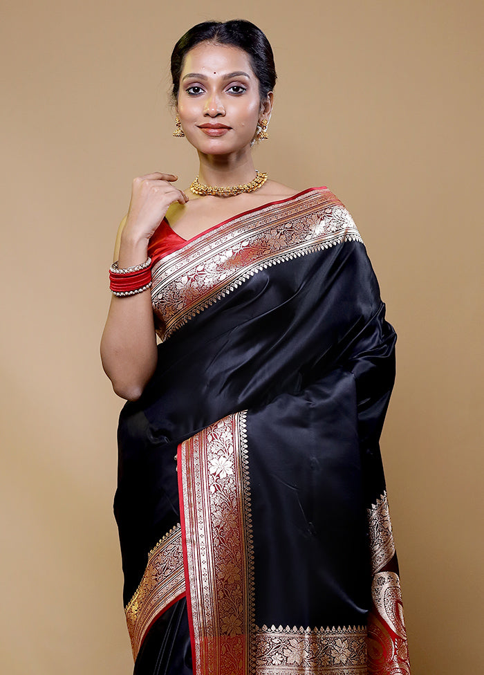 Black Banarasi Silk Saree With Blouse Piece