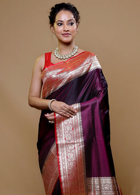 Maroon Banarasi Silk Saree With Blouse Piece