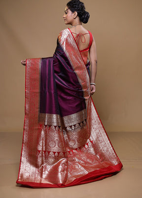 Maroon Banarasi Silk Saree With Blouse Piece