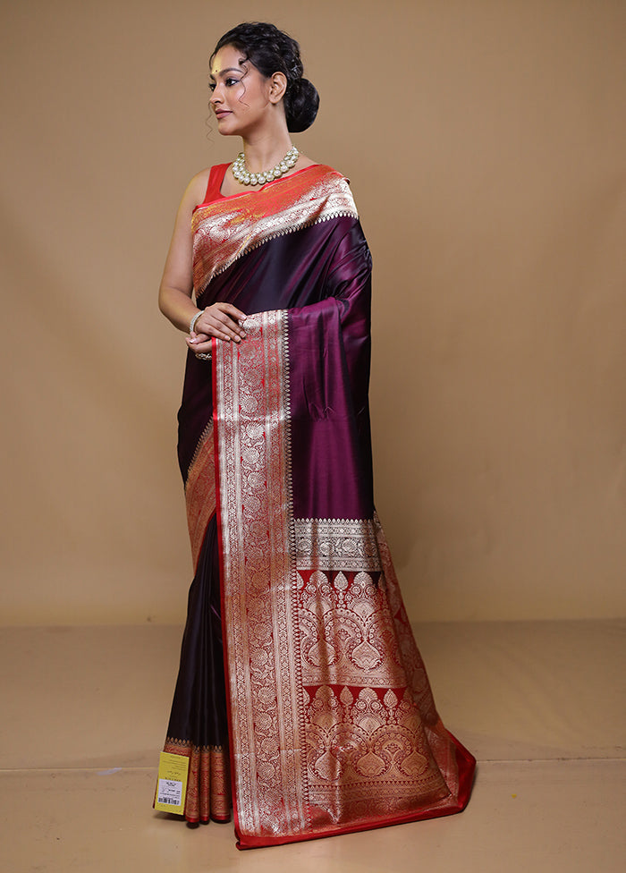 Maroon Banarasi Silk Saree With Blouse Piece