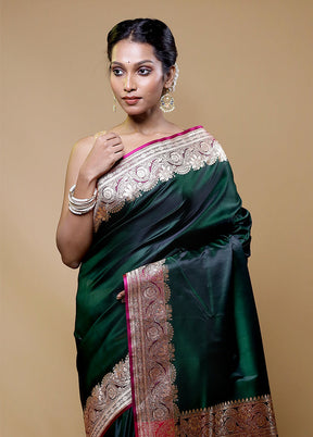 Green Banarasi Silk Saree With Blouse Piece