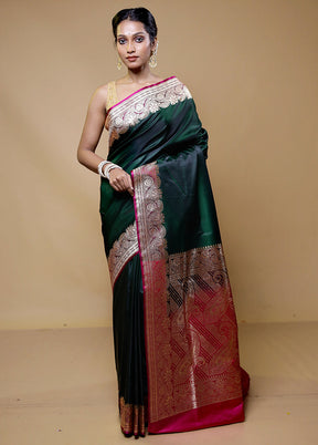 Green Banarasi Silk Saree With Blouse Piece