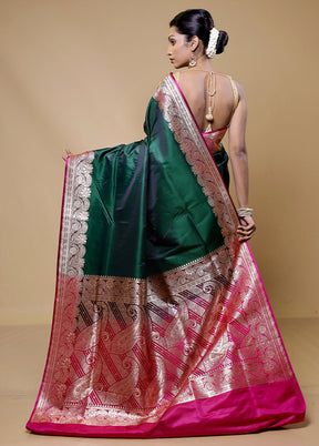 Green Banarasi Silk Saree With Blouse Piece