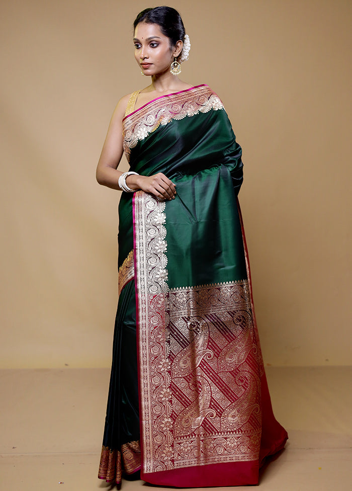 Green Banarasi Silk Saree With Blouse Piece