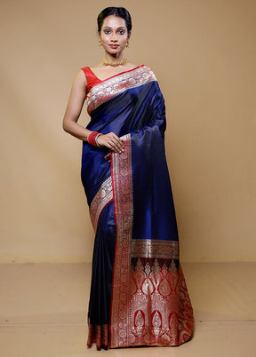 Blue Banarasi Silk Saree With Blouse Piece