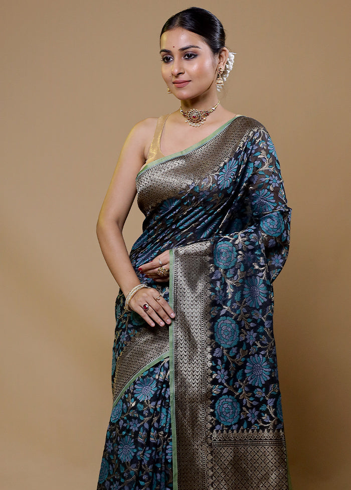 Blue Kora Silk Saree With Blouse Piece