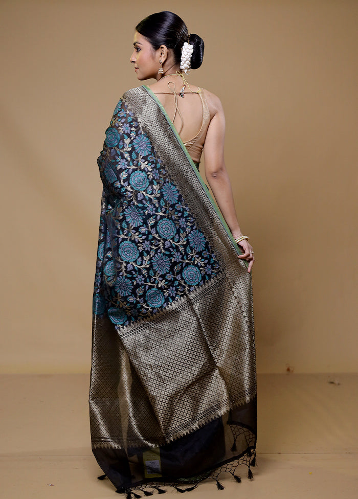 Blue Kora Silk Saree With Blouse Piece