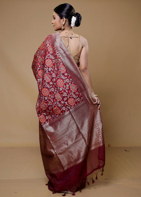 Pink Kora Silk Saree With Blouse Piece