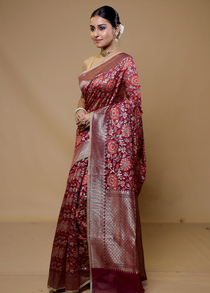 Pink Kora Silk Saree With Blouse Piece