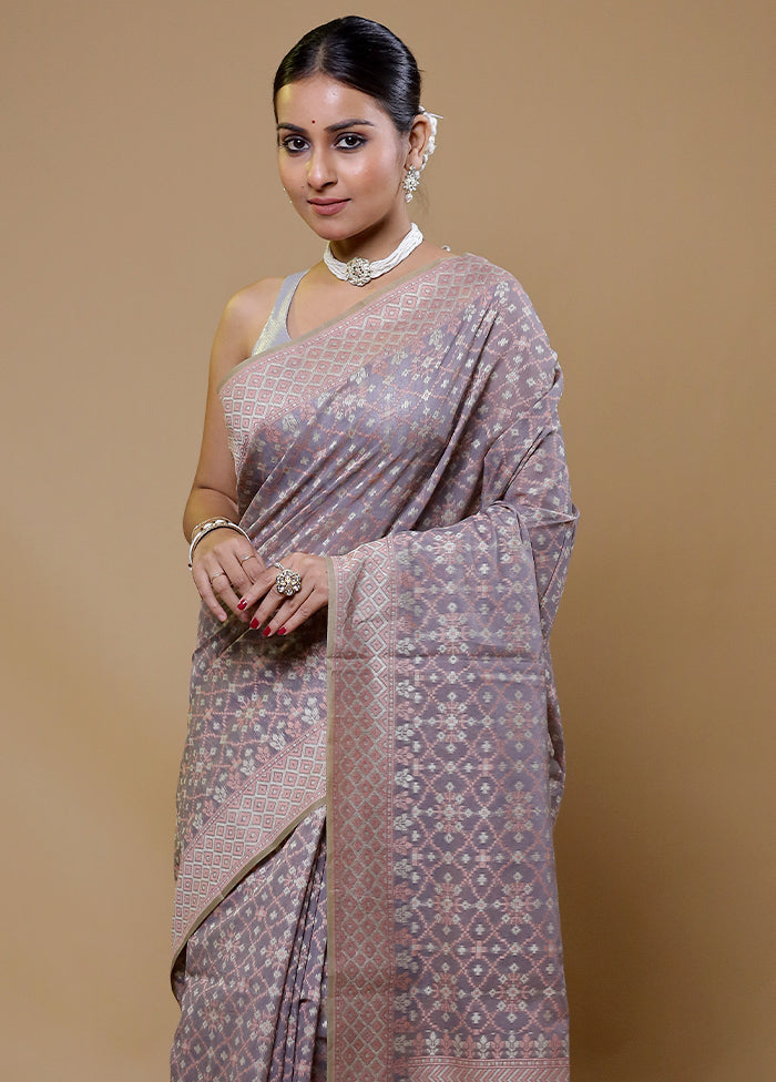 Grey Kora Silk Saree With Blouse Piece