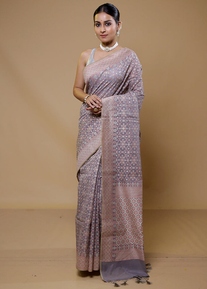 Grey Kora Silk Saree With Blouse Piece