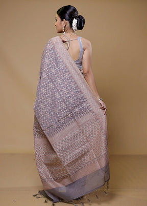 Grey Kora Silk Saree With Blouse Piece