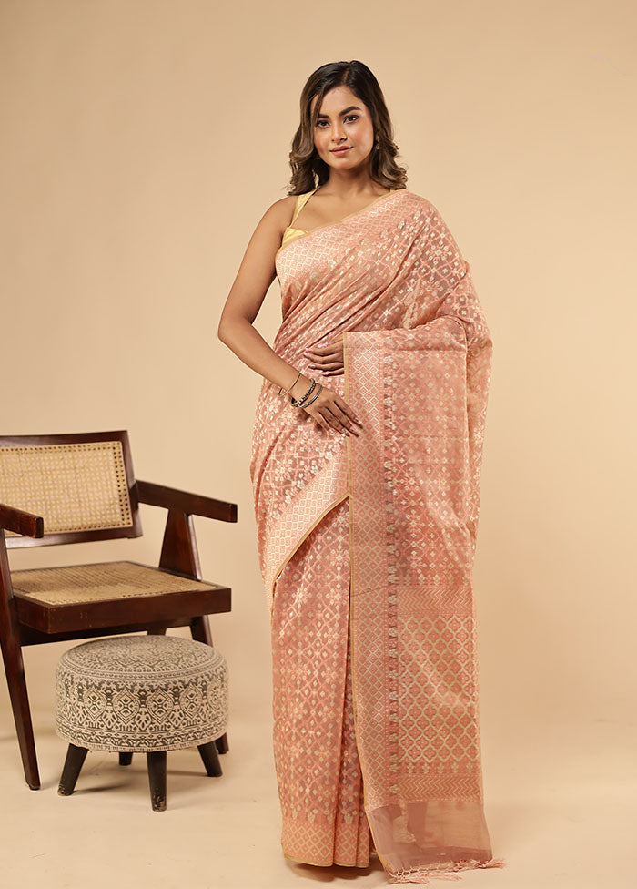 Cream Kora Silk Saree With Blouse Piece