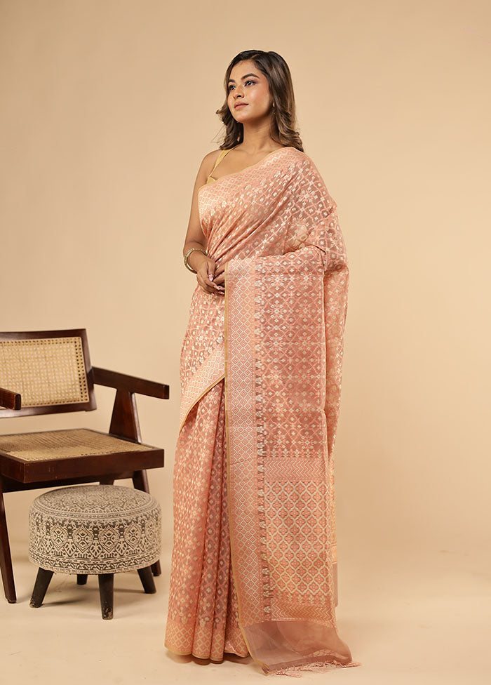 Cream Kora Silk Saree With Blouse Piece