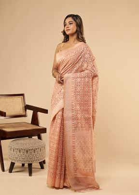 Cream Kora Silk Saree With Blouse Piece