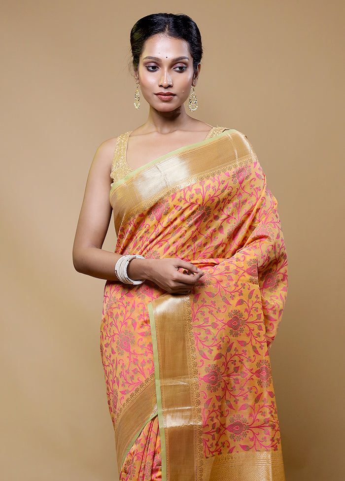 Peach Kora Silk Saree With Blouse Piece