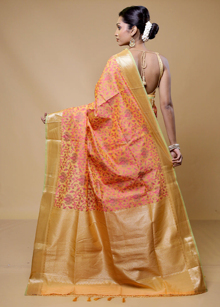 Peach Kora Silk Saree With Blouse Piece