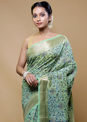 Green Kora Silk Saree With Blouse Piece