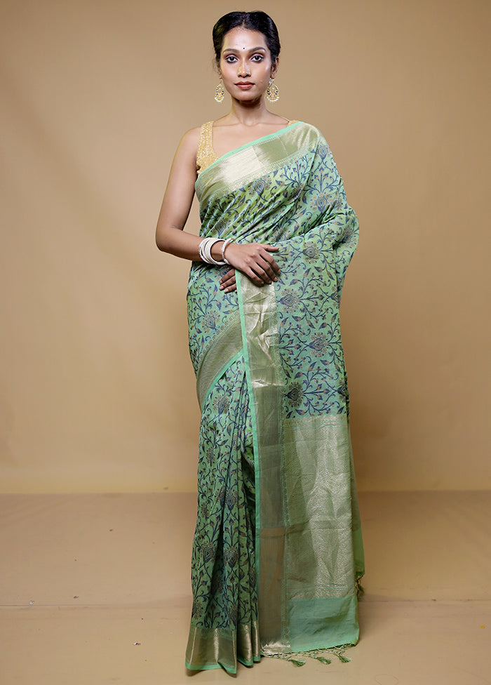 Green Kora Silk Saree With Blouse Piece