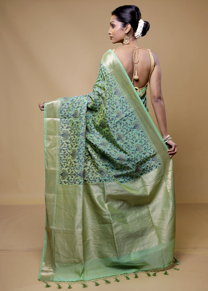 Green Kora Silk Saree With Blouse Piece