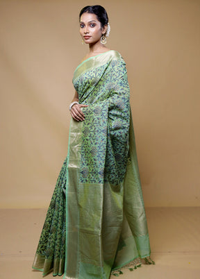 Green Kora Silk Saree With Blouse Piece