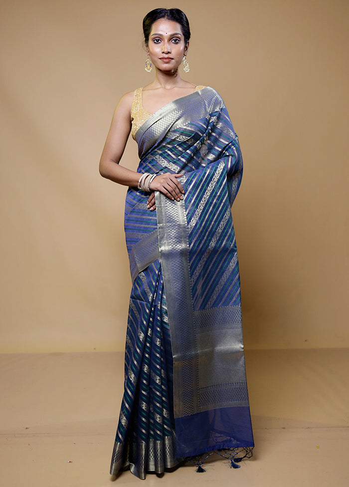 Blue Kora Silk Saree With Blouse Piece