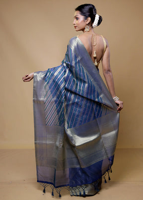 Blue Kora Silk Saree With Blouse Piece