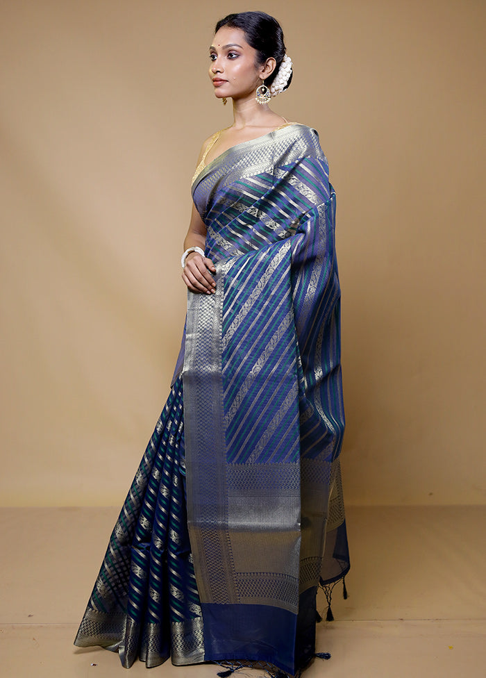 Blue Kora Silk Saree With Blouse Piece