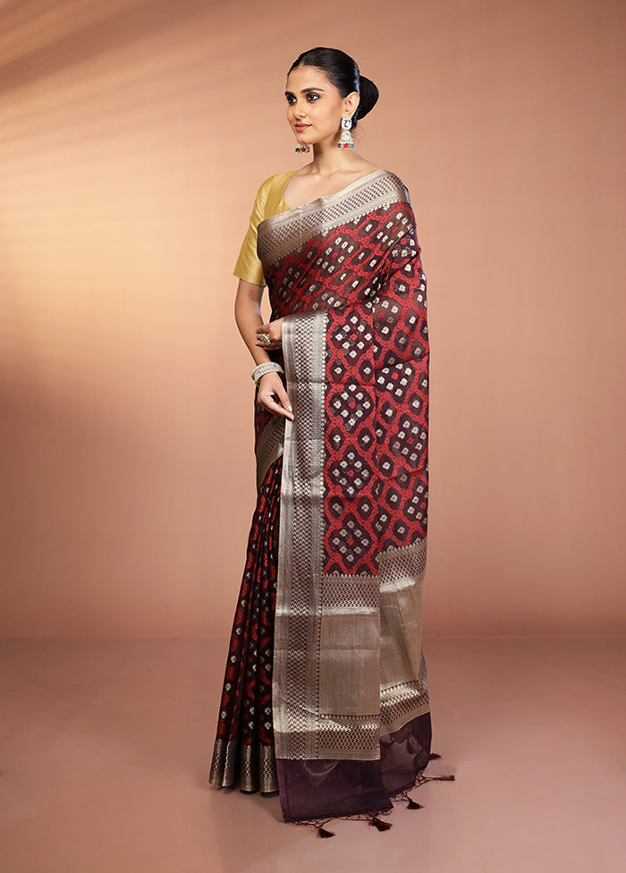 Maroon Kora Silk Saree With Blouse Piece