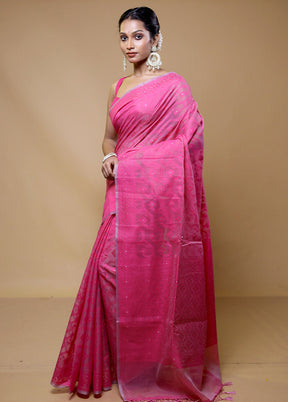 Pink Kora Silk Saree With Blouse Piece