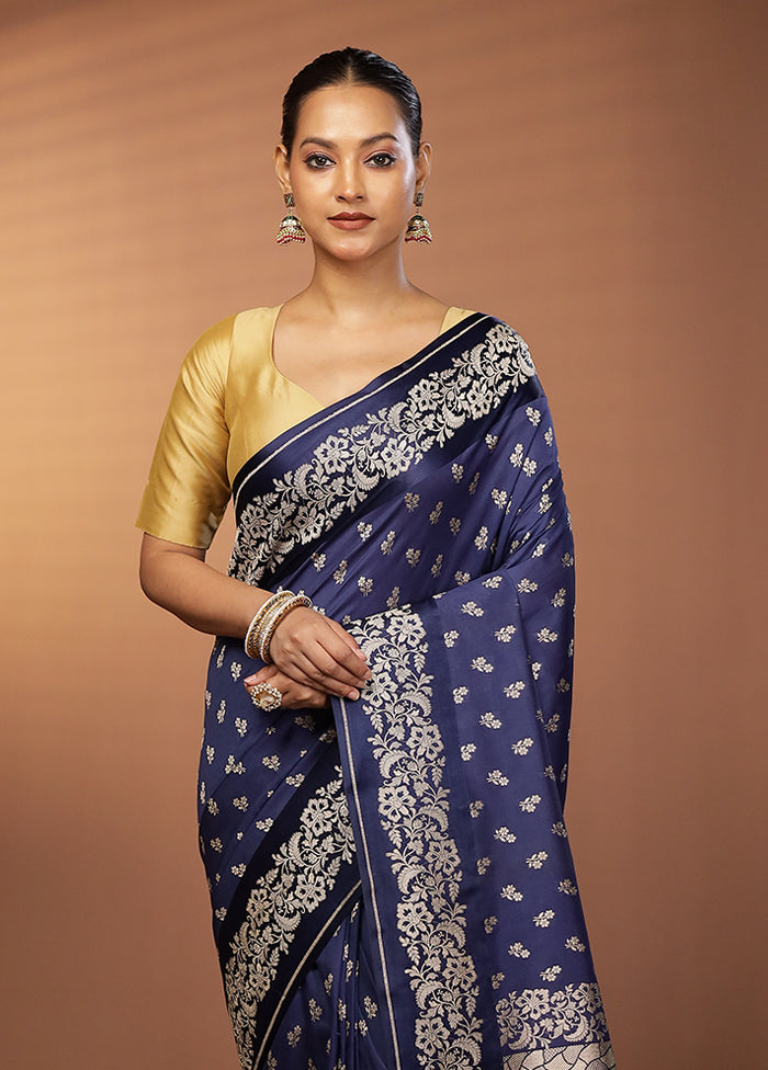 Blue Katan Silk Saree With Blouse Piece