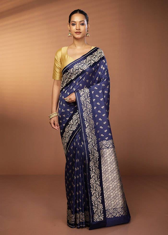 Blue Katan Silk Saree With Blouse Piece