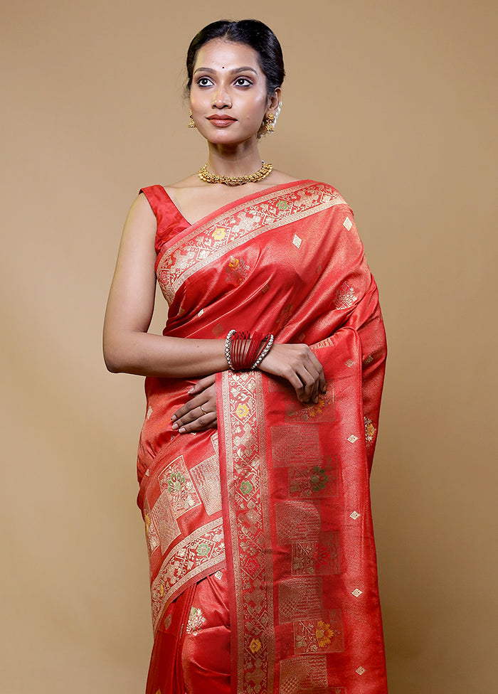 Red Tissue Silk Saree With Blouse Piece