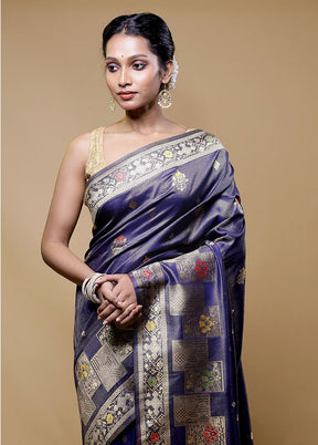 Blue Tissue Silk Saree With Blouse Piece