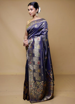 Blue Tissue Silk Saree With Blouse Piece