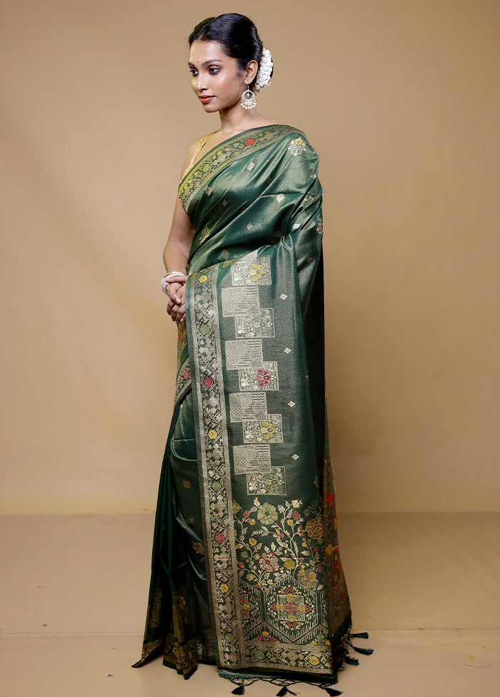 Green Tissue Silk Saree With Blouse Piece