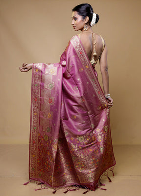 Pink Tissue Silk Saree With Blouse Piece