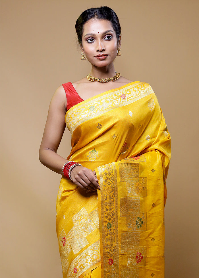 Yellow Tissue Silk Saree With Blouse Piece