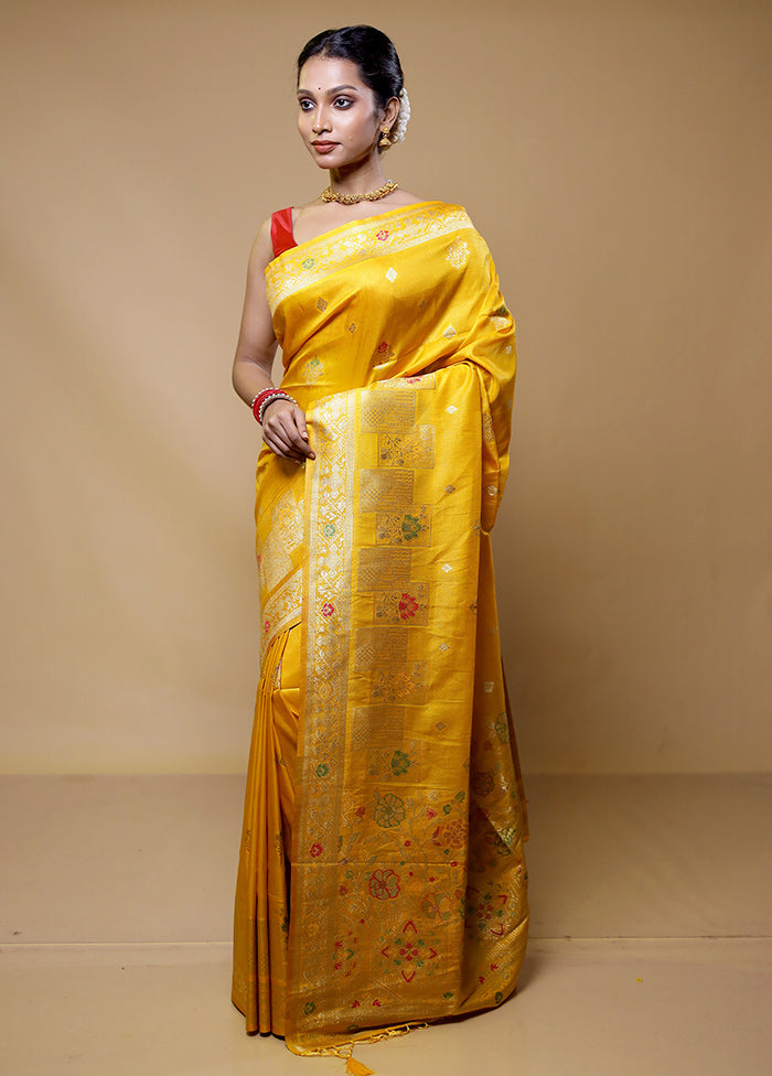 Yellow Tissue Silk Saree With Blouse Piece