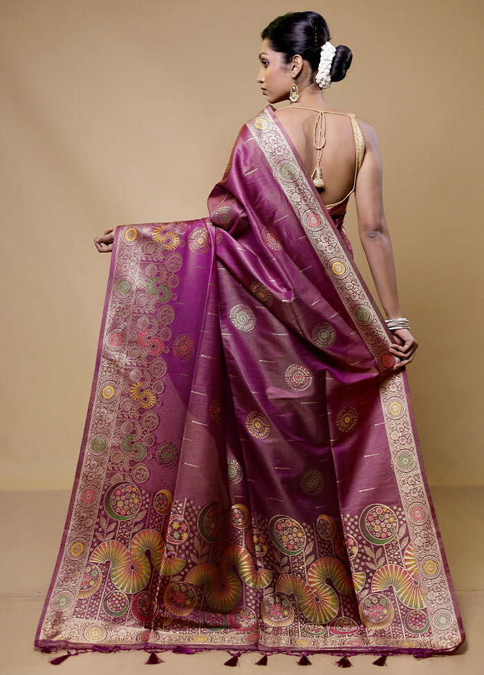 Purple Tissue Silk Saree With Blouse Piece