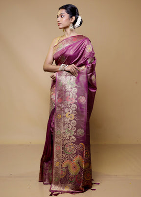 Purple Tissue Silk Saree With Blouse Piece