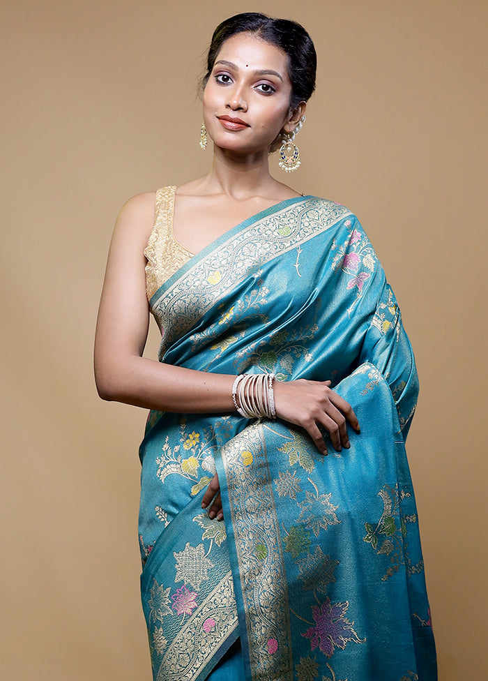 Blue Tissue Silk Saree With Blouse Piece