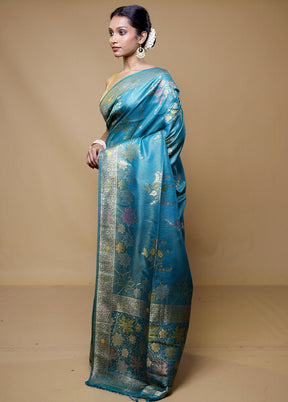 Blue Tissue Silk Saree With Blouse Piece