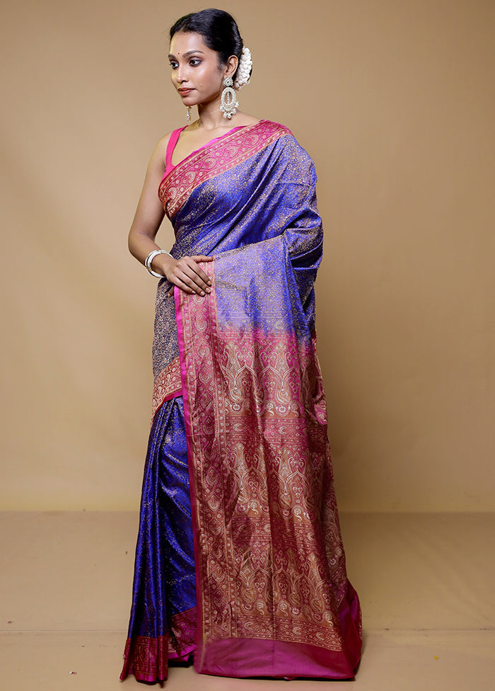 Blue Handloom Jamewar Pure Silk Saree With Blouse Piece